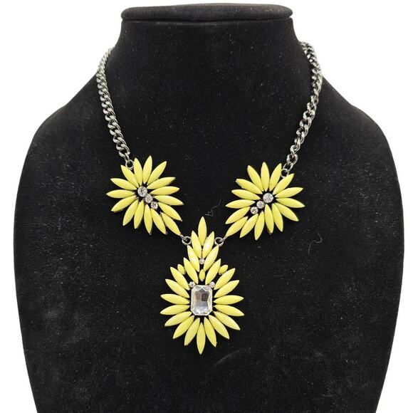 Vintage 1990s Statement Piece Collar Necklace Bright Yellow Rhinestones - Picture 1 of 4